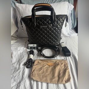 MZ Wallace Black Leather Small Sutton Deluxe with Silver Accents